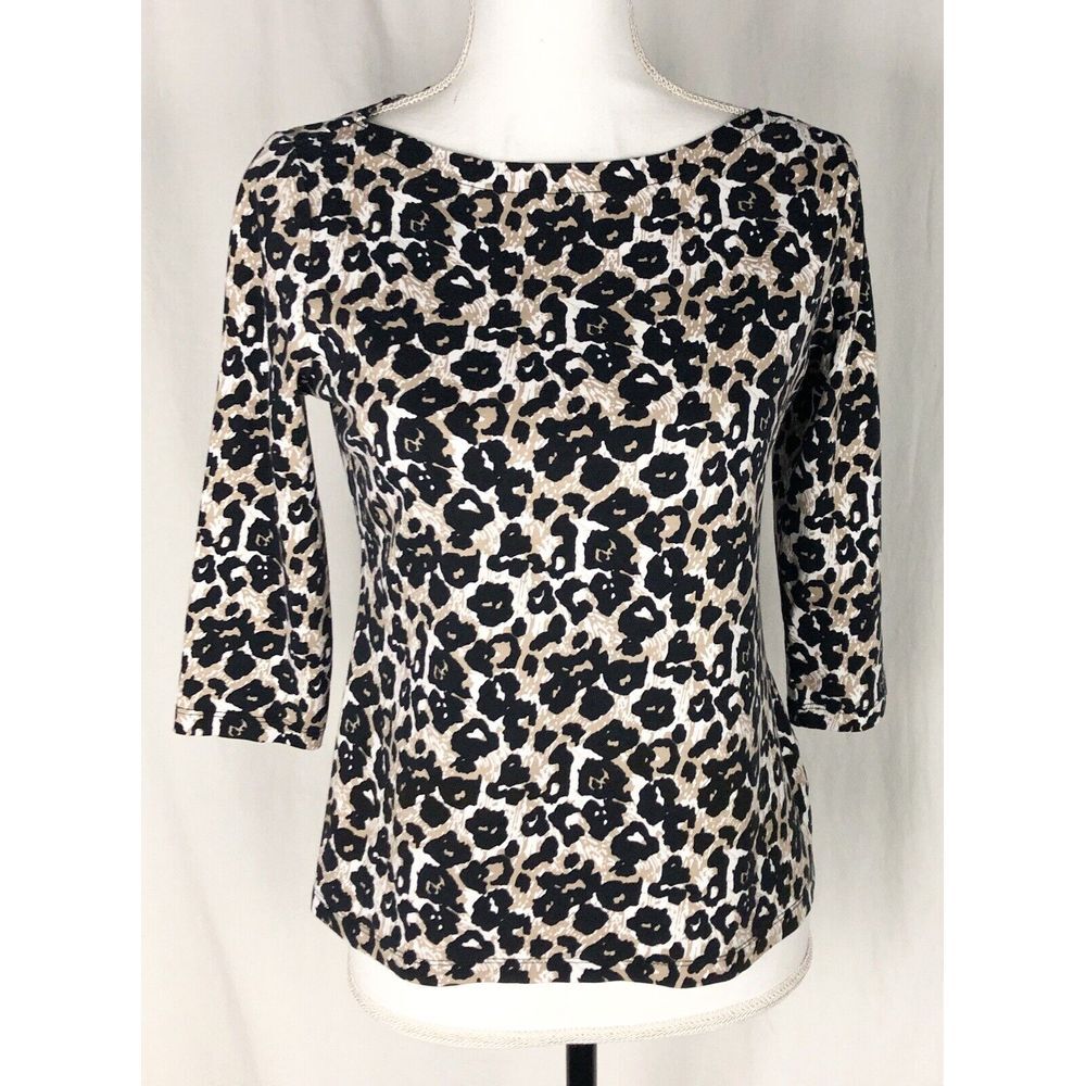 Kim Rogers Sweater Blouse Womens Size PS Animal Print‎ 100% Cotton